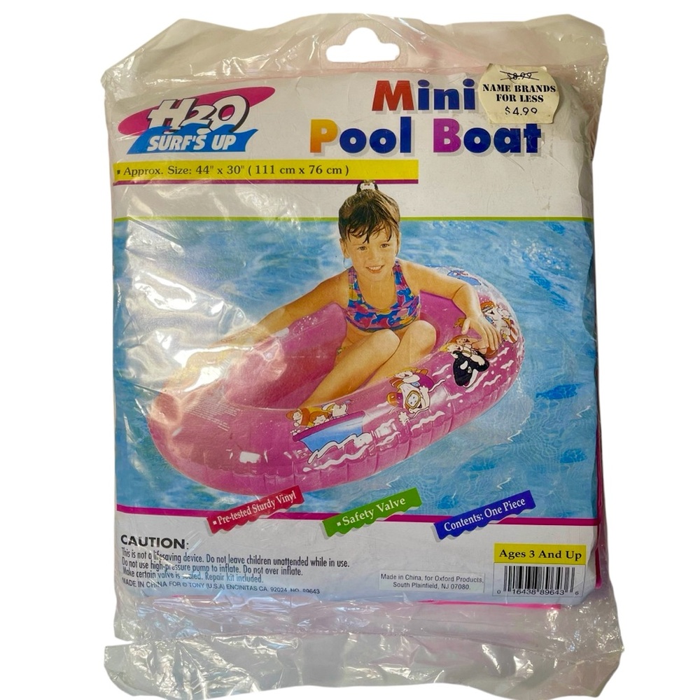 Vintage H2O SURFS UP Inflatable Float Vinyl Pool Toy Mini Boat Swim Water Pink